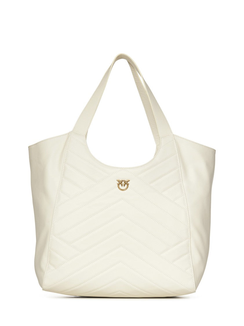 Pinko Puzzle-Quilted Leather Shopper Bag With Logo Plate