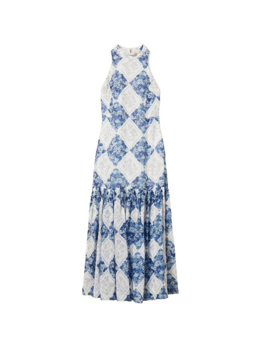 Twin-Set Midi Dress With High Neckline And Geometric Pattern