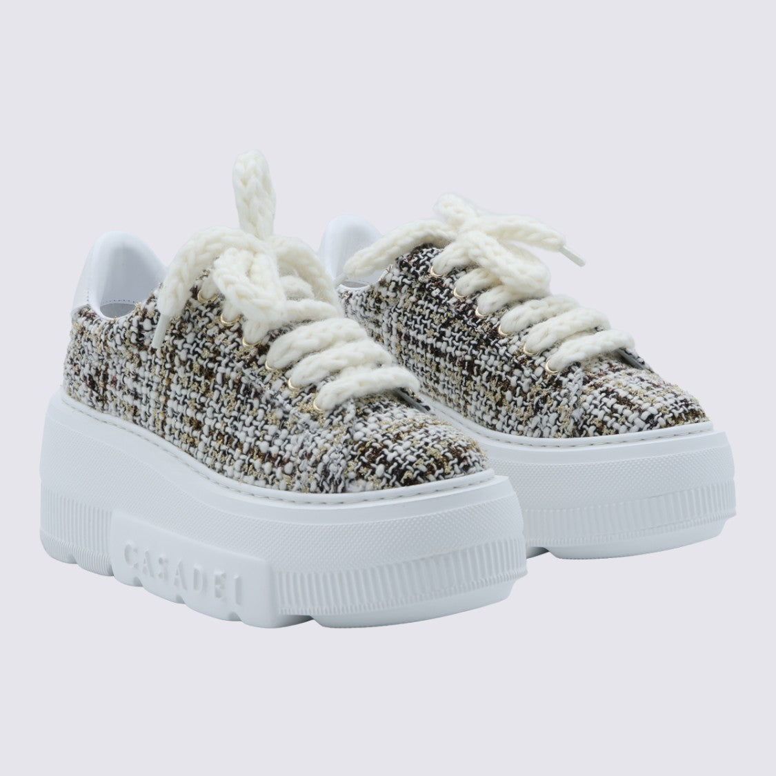 Casadei Textured Tweed Sneakers With Chunky Platform Sole