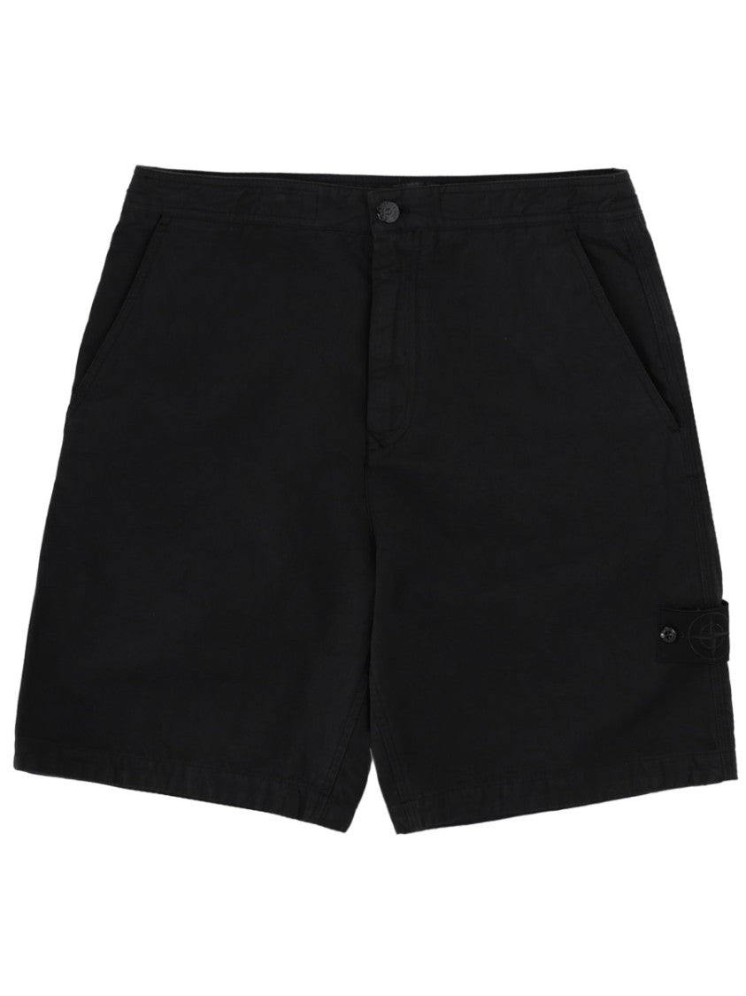 Stone Island Minimalist Black Cotton-Linen Blend Shorts