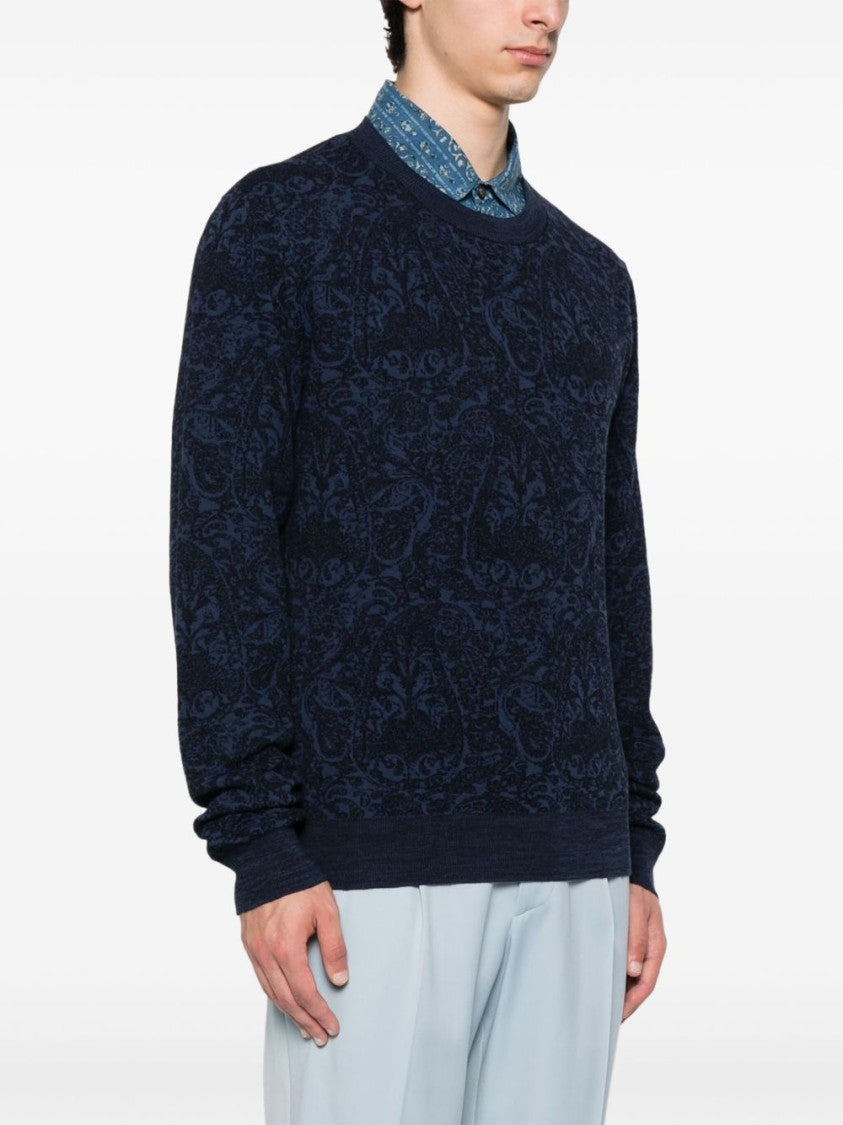 Etro Jacquard Pattern Blue Sweater