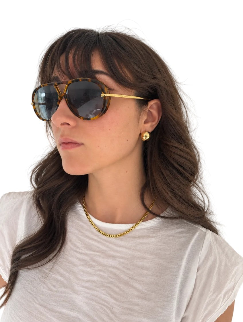 Bottega Veneta Havana Bv1273s Unapologetic Recycled Acetate Pilot Sunglasses