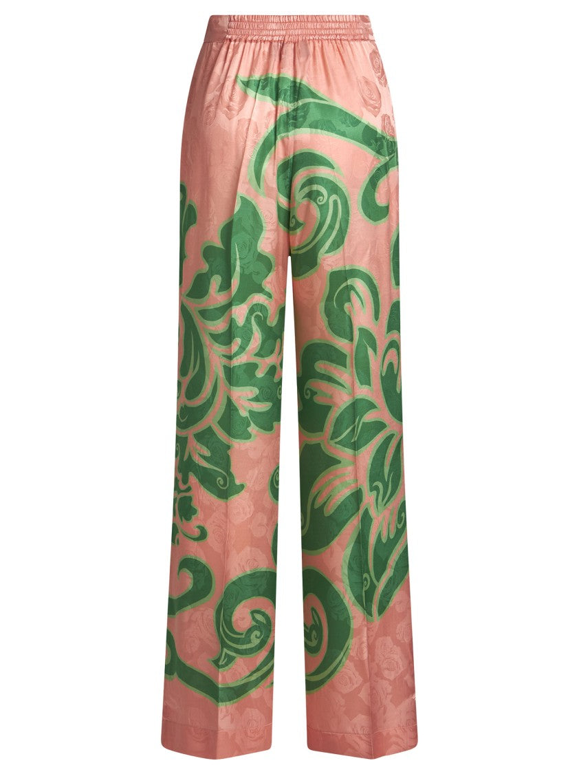 Etro Jacquard Silk Blend Satin Palazzo Trousers With Floral Print