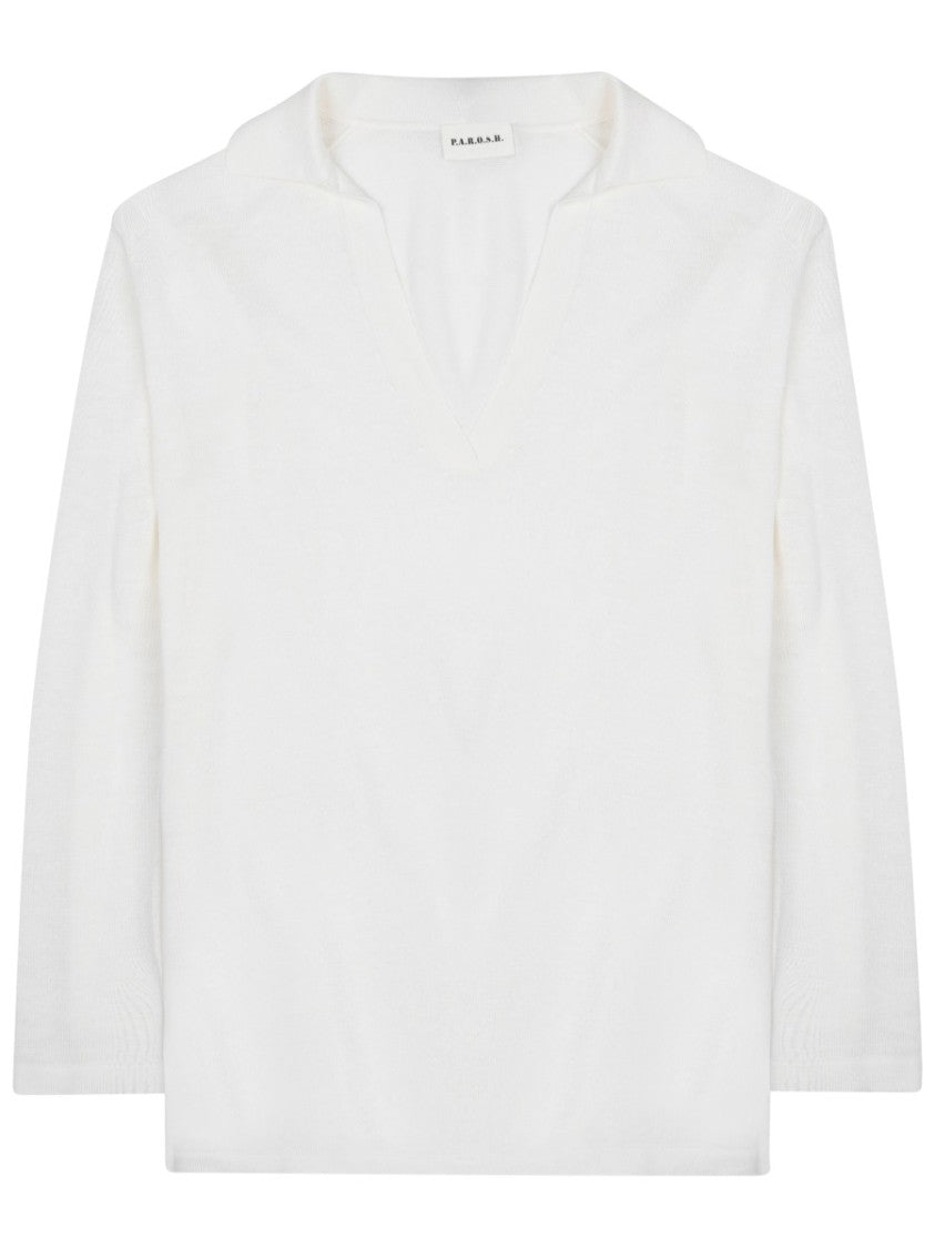 P.A.R.O.S.H. Relaxed Fit V-Neck Linen-Blend Blouse