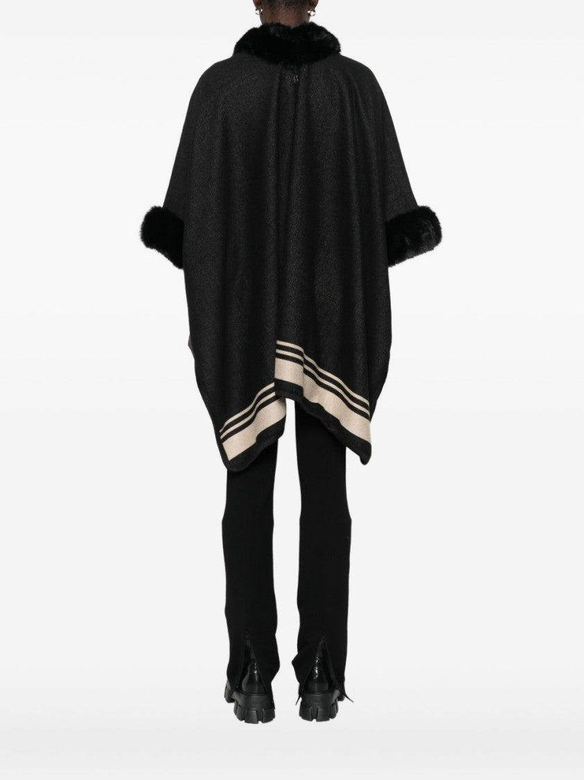 Blugirl Cape Coat With Plush Faux Fur Trim