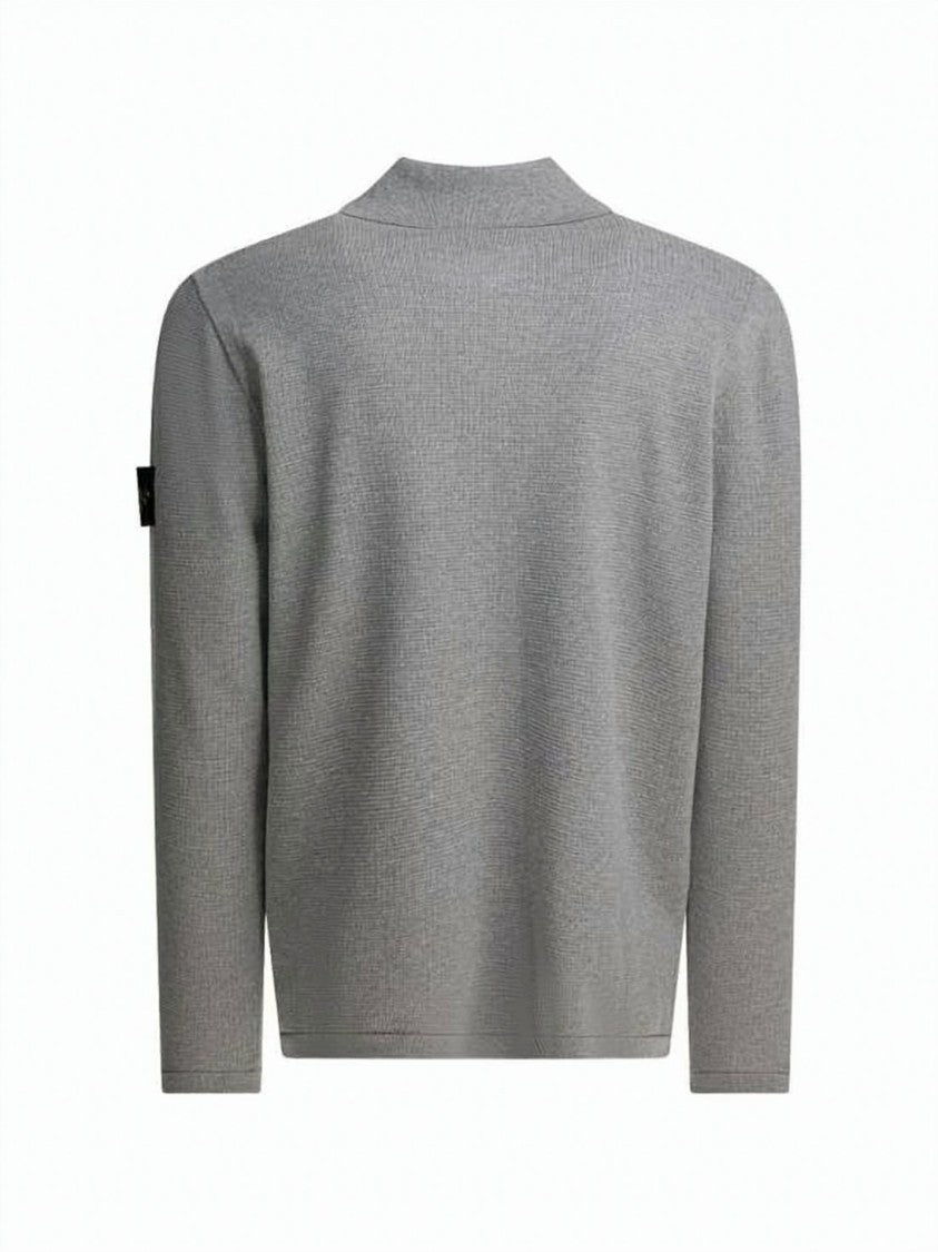 Stone Island Textured Knit Long-Sleeve Polo Shirt With Distinctive Logo