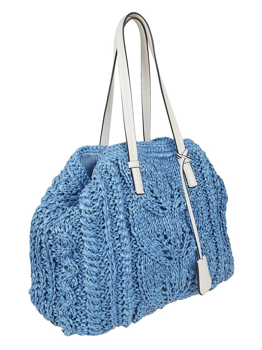 Ermanno Scervino Handmade Raffia Yarn Tote Bag With Leather Handles