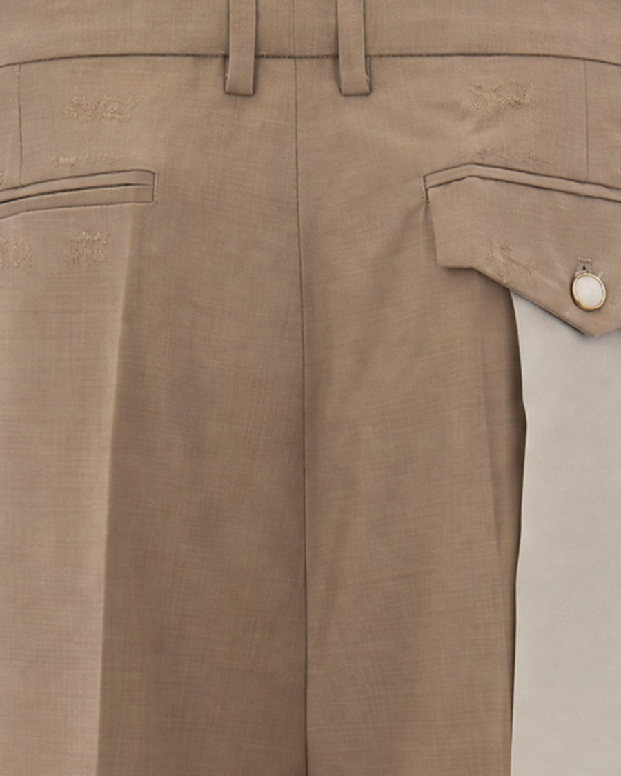 Thestroy Beige Inno Distressed Double Pleat Twill Casual Pants