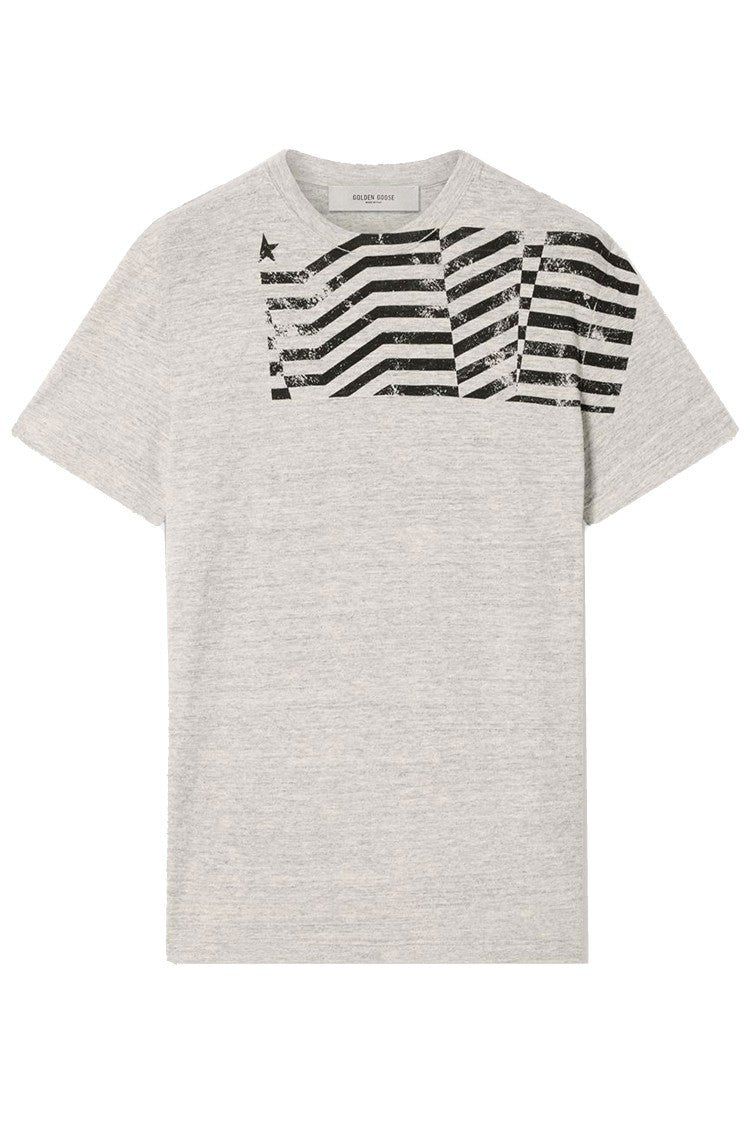Golden Goose Grey Flag Print Cotton T-Shirt
