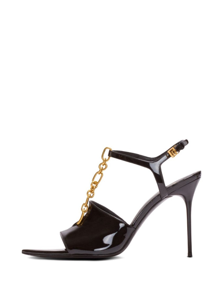Balmain Black Chain Link Stiletto Ankle Sandals