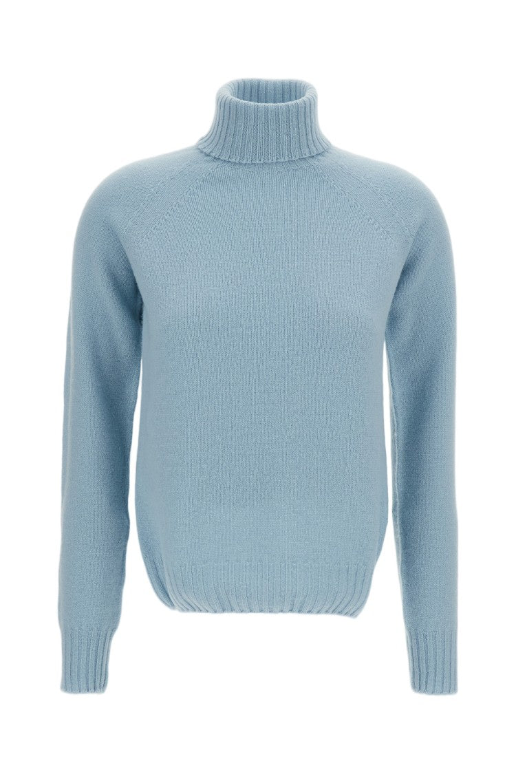Drumohr Light Blue Flat-Knit Wool Turtleneck