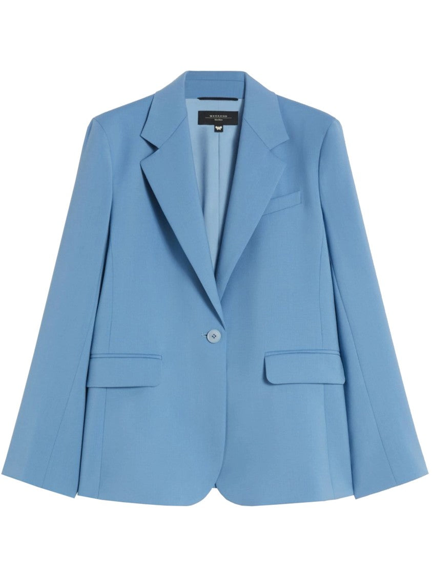 Weekend Blue Lamine Structured Tailored Fabric Blazer