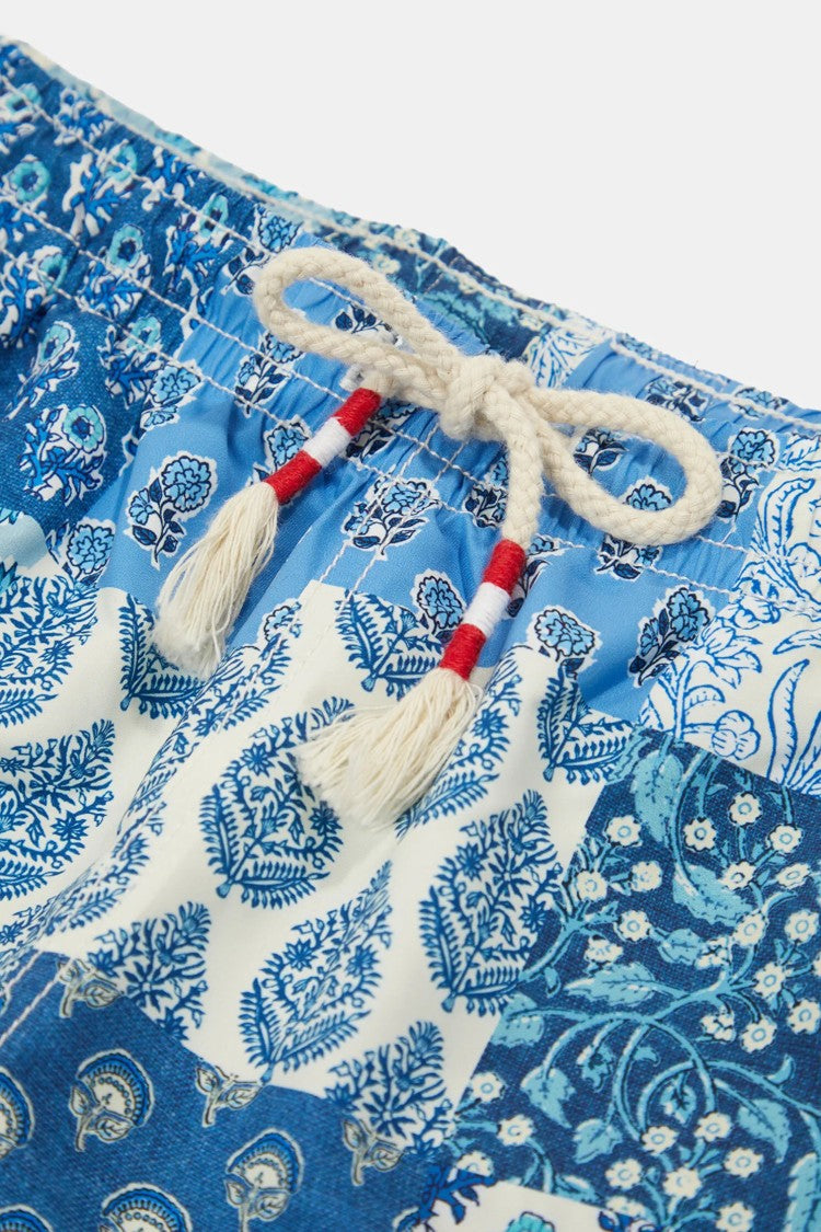Mc2 Saint Barth Blue Patchwork Rope Drawstring Swim Shorts