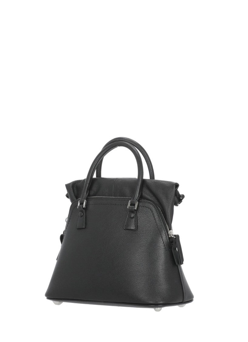 Maison Margiela Structured Black Leather Shoulder Bag With Numeric Signature