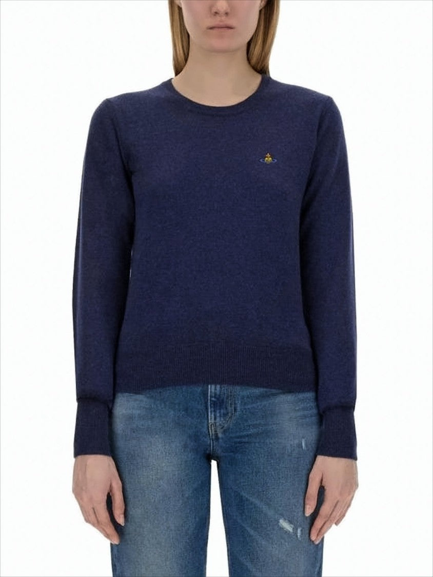 Vivienne Westwood Blue Cashmere-Wool Blend Sweater With Ribbed Cuffs