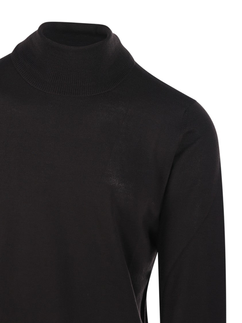 Roberto Collina High-Neck Black Virgin Wool Sweater