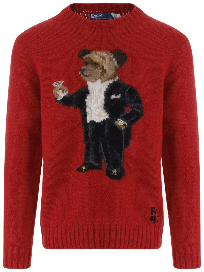 Polo Ralph Lauren Red Polo Bear Embroidered Wool Sweater
