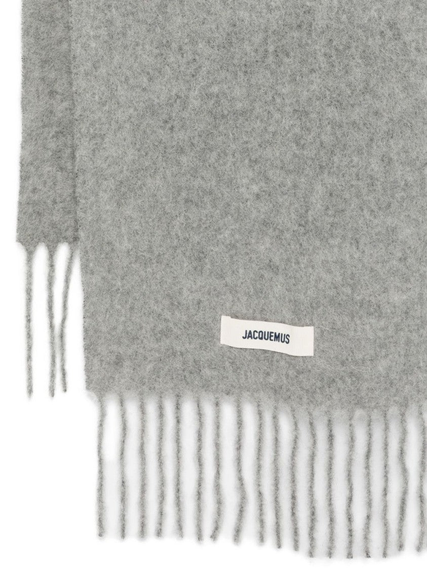 Jacquemus Grey Fringed Brushed Texture Rectangular Scarf