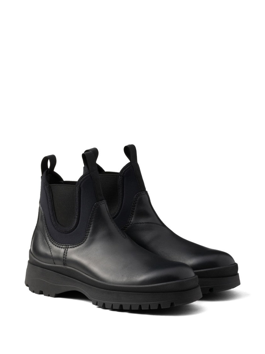 Prada Black Brixxen Leather Chelsea Boots