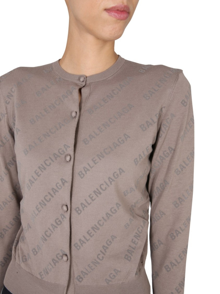 Balenciaga Cropped Cardigan With Embossed Logo All-Over Design