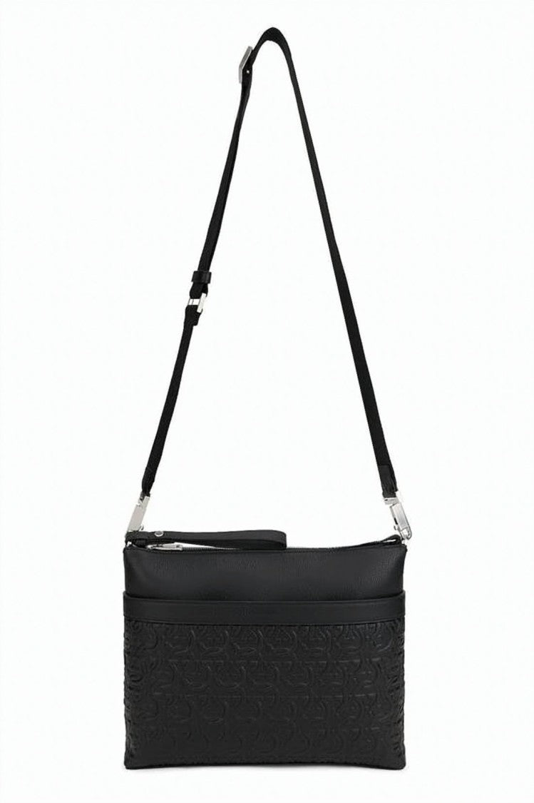 Salvatore Ferragamo Black Embossed Calf Leather Crossbody Bag