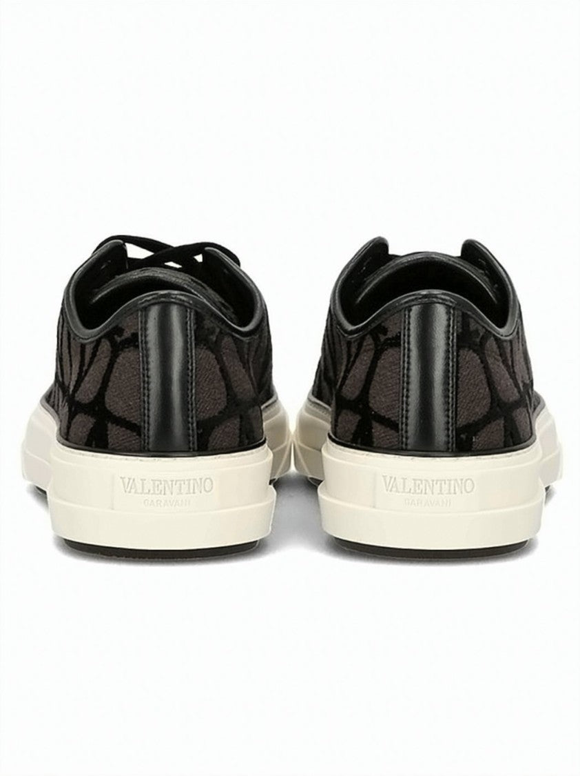 Valentino Garavani Patterned Fabric And Leather Low-Top Sneakers