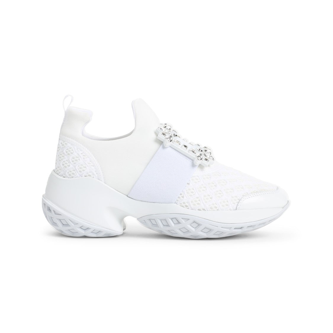 Roger Vivier White Run Strass Buckle Sneakers