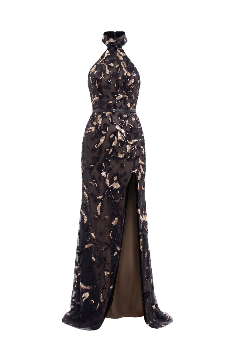 Saiid Kobeisy Halter Neck Embroidered Tulle Dress