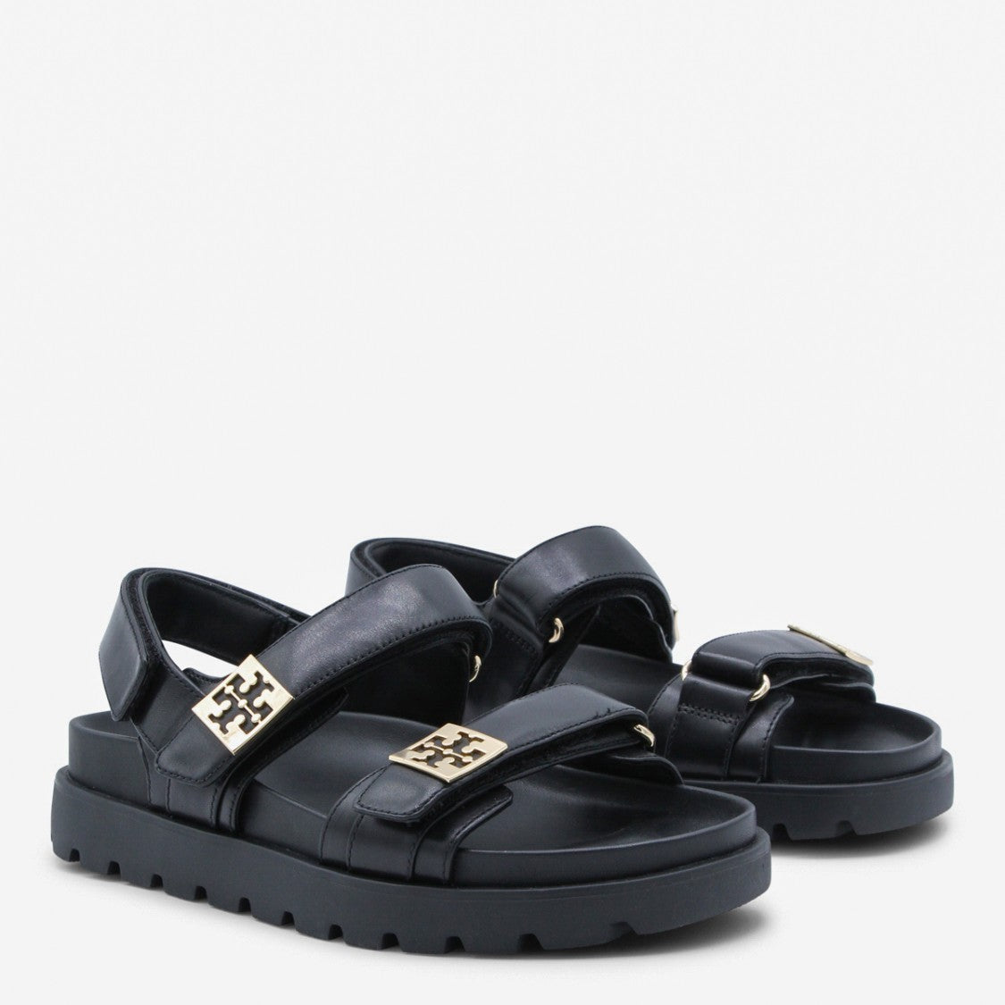 Tory Burch Black Leather Buckled Flats