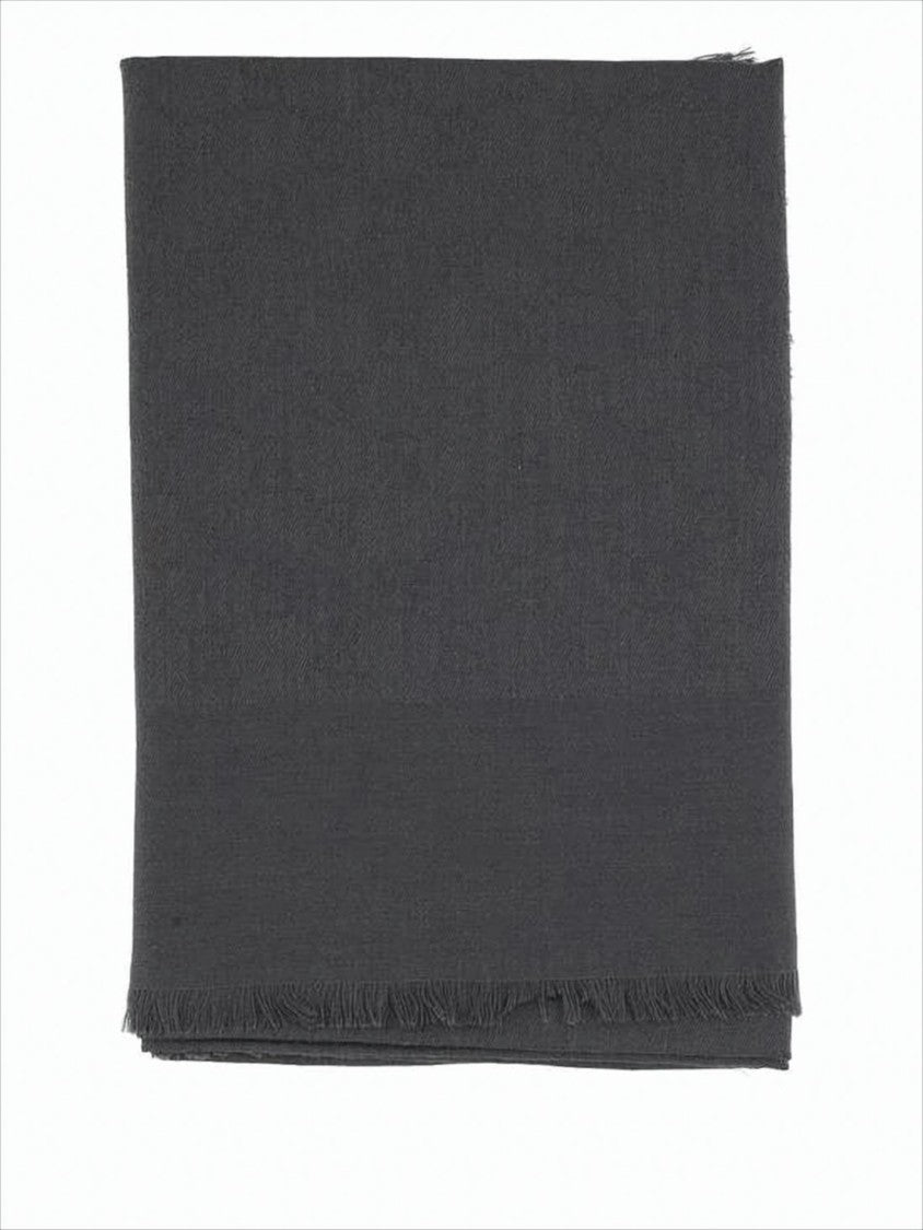 Gucci Textured Black Wool-Silk Scarf With Fringed Edges