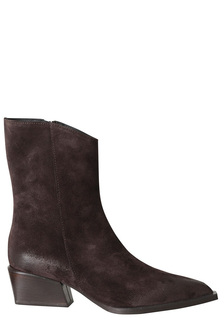 Poeve Suede Calfskin Ankle Boots With Side Zipper Closure