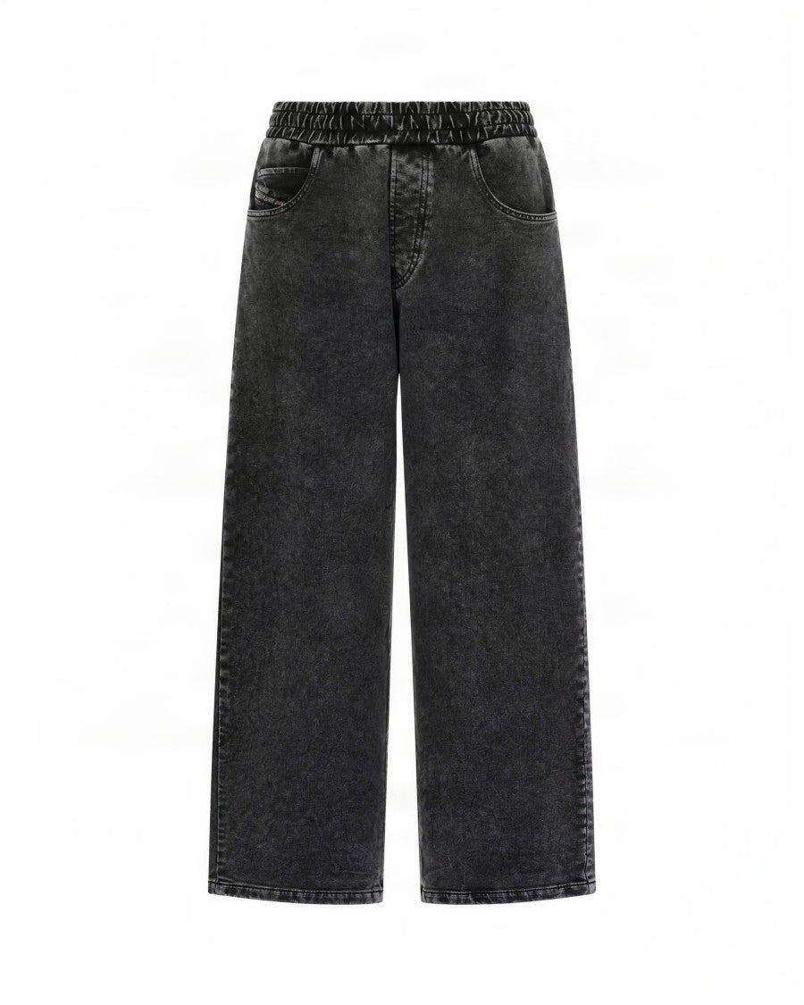 Diesel Black Elasticized Wide-Leg Jeans