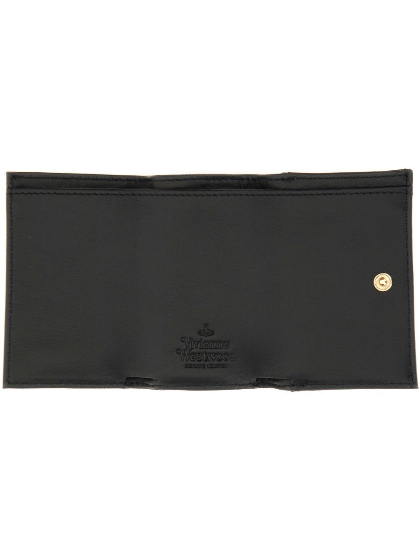 Vivienne Westwood Textured Leather Compact Wallet With Metallic Emblem