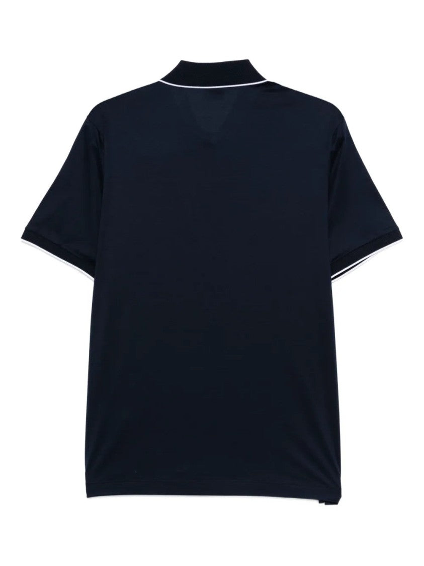 Paul & Shark Blue Piping Detail Short-Sleeve Cotton Polo Shirt