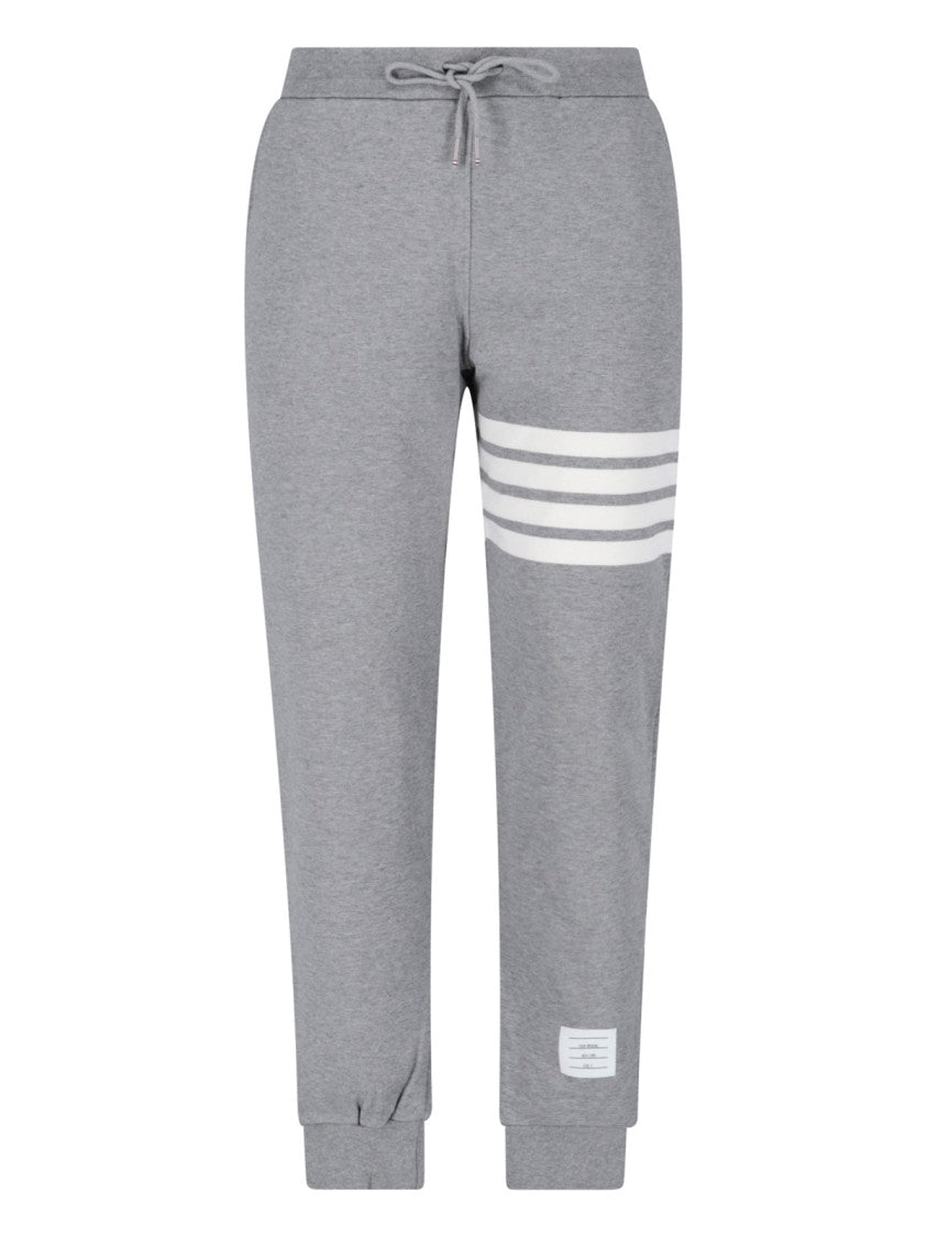 Thom Browne Relaxed Fit Heather Grey Trousers With Distinctive Stripes