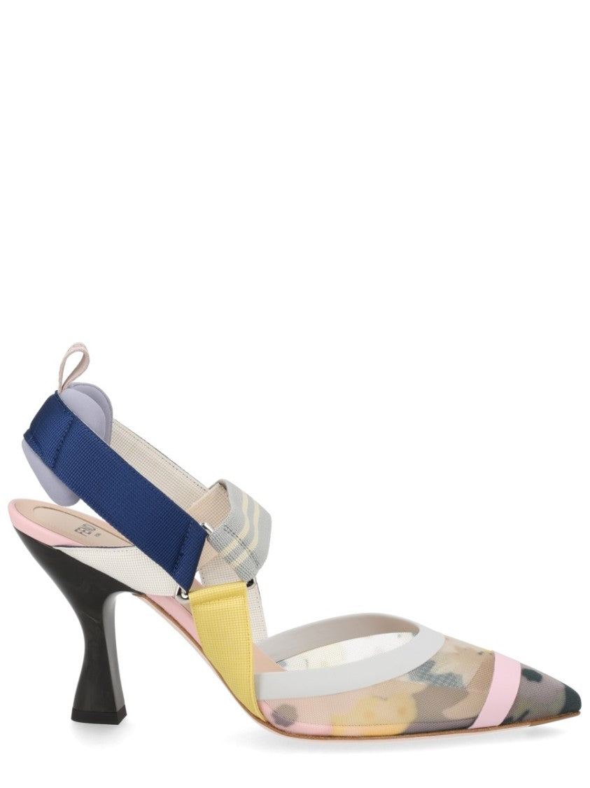 Fendi Colibrì Floral Mesh Overlay Slingback Pumps