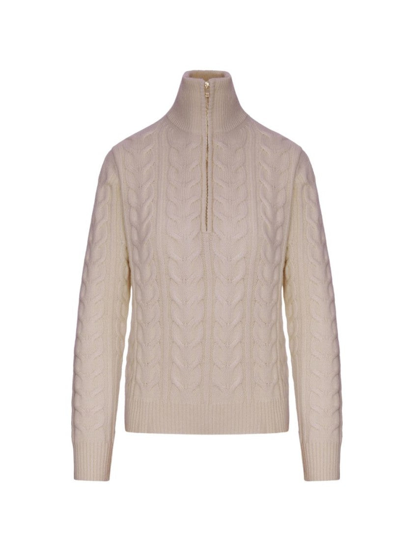 Max Mara Cable-Knit Ribbed Silk-Nylon Half-Zip Sweater