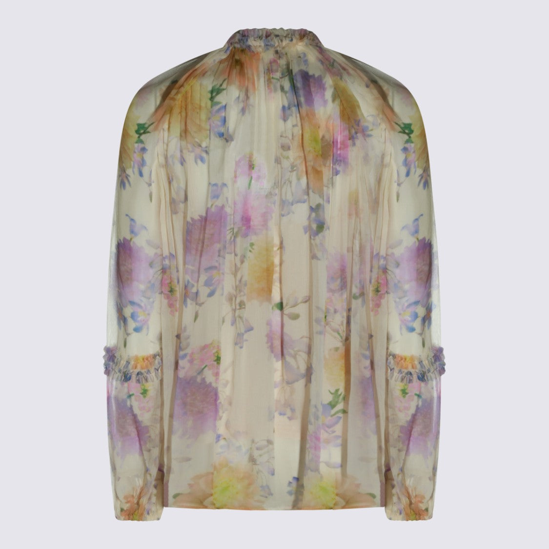 Zimmermann Sheer Floral Blouse With Gathered Neckline And Tie Closure