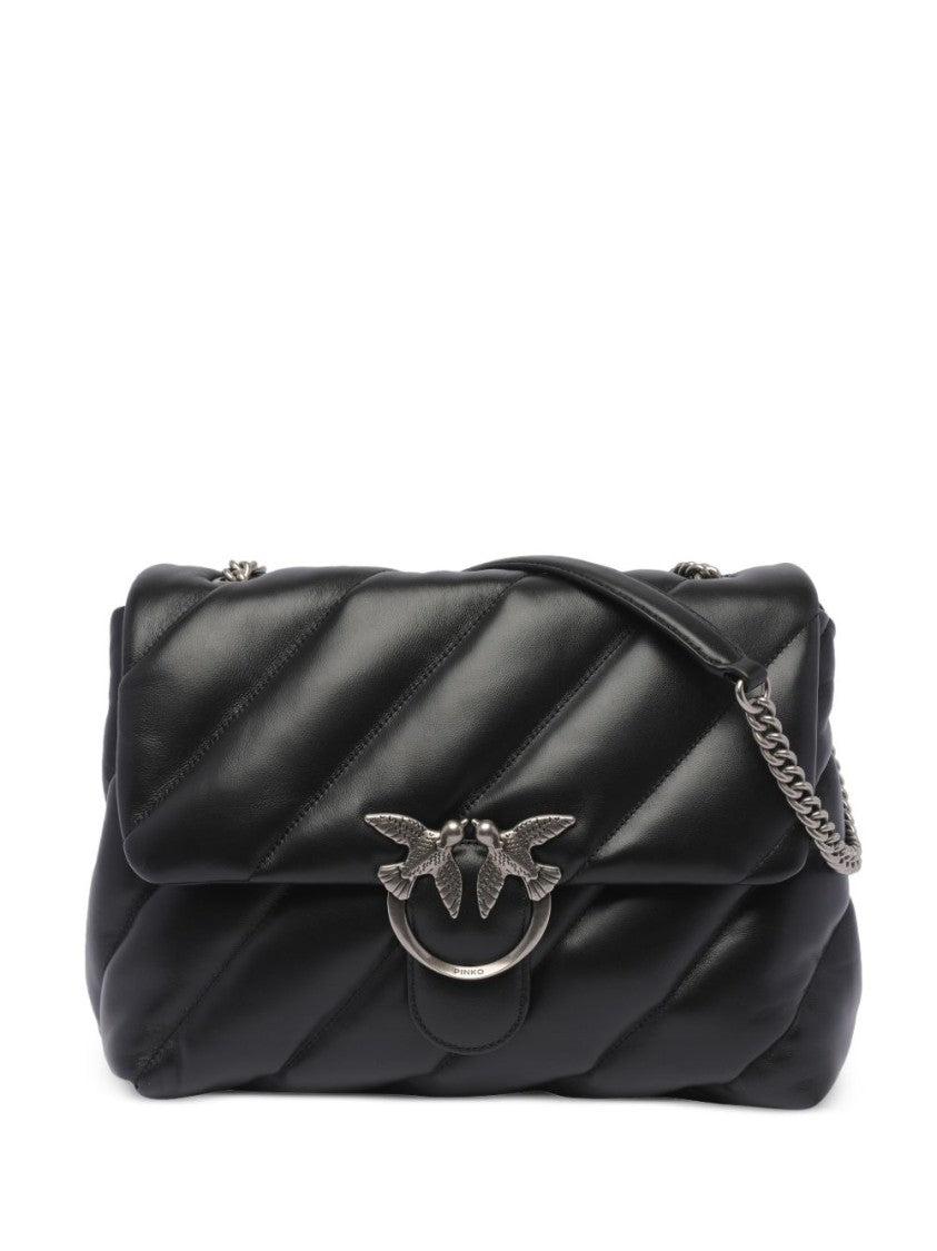 Pinko Black Quilted Metallic Bird Chain Bag