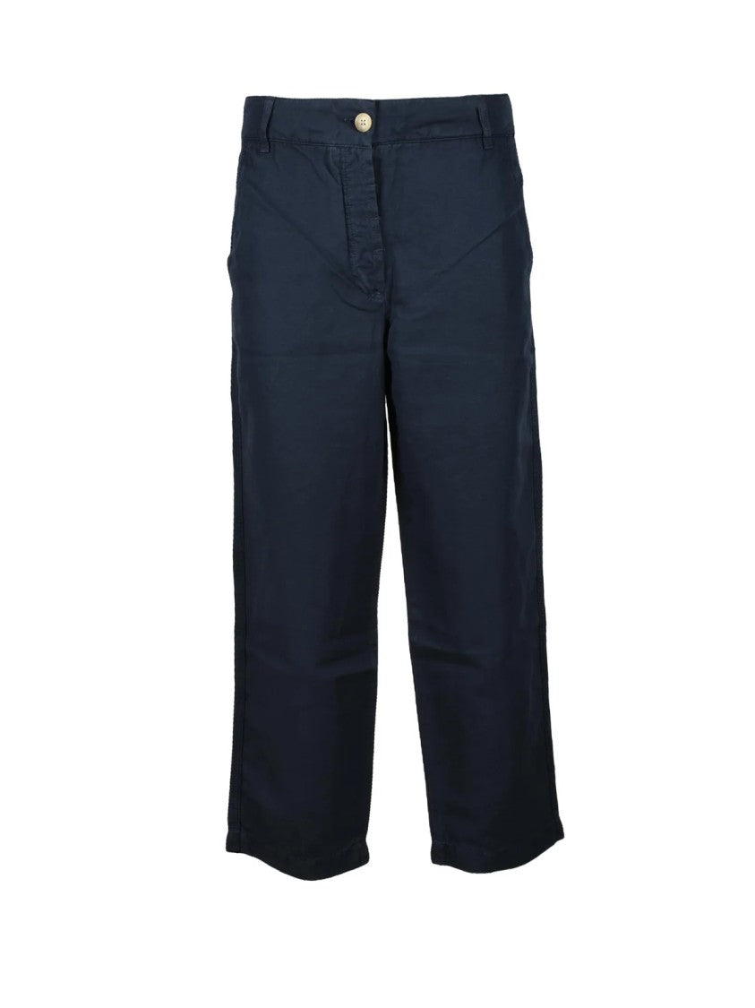 Tommy Hilfiger Cropped Blue Trousers In Cotton-Linen Blend With Functional Pockets