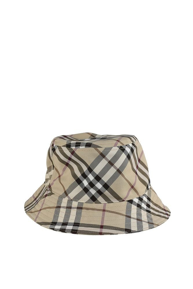 Burberry Beige Check Bucket Hat With Tone-On-Tone Embroidered Logo