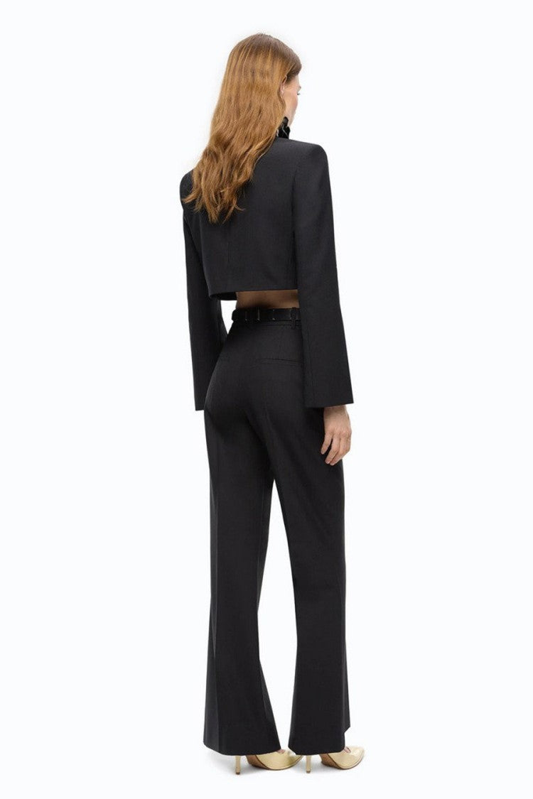 Pinko Black Polyester-Wool Blend Wide-Leg Trousers