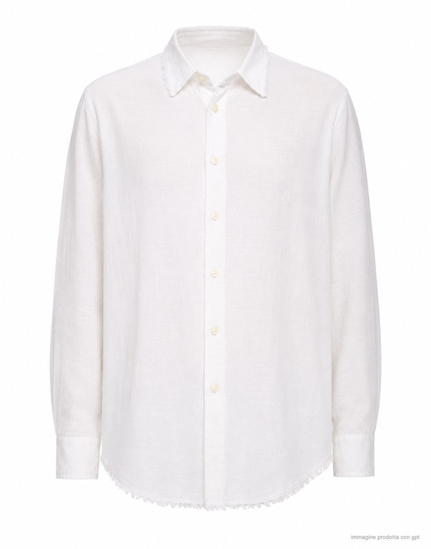 Atomofactory Ivory French Collar Raw Hem Shirt