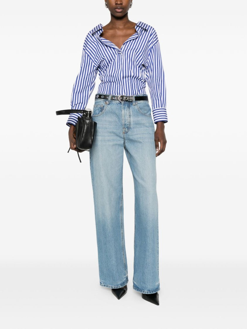 Givenchy Vertical Blue And White Stripe Off-Shoulder Shirt