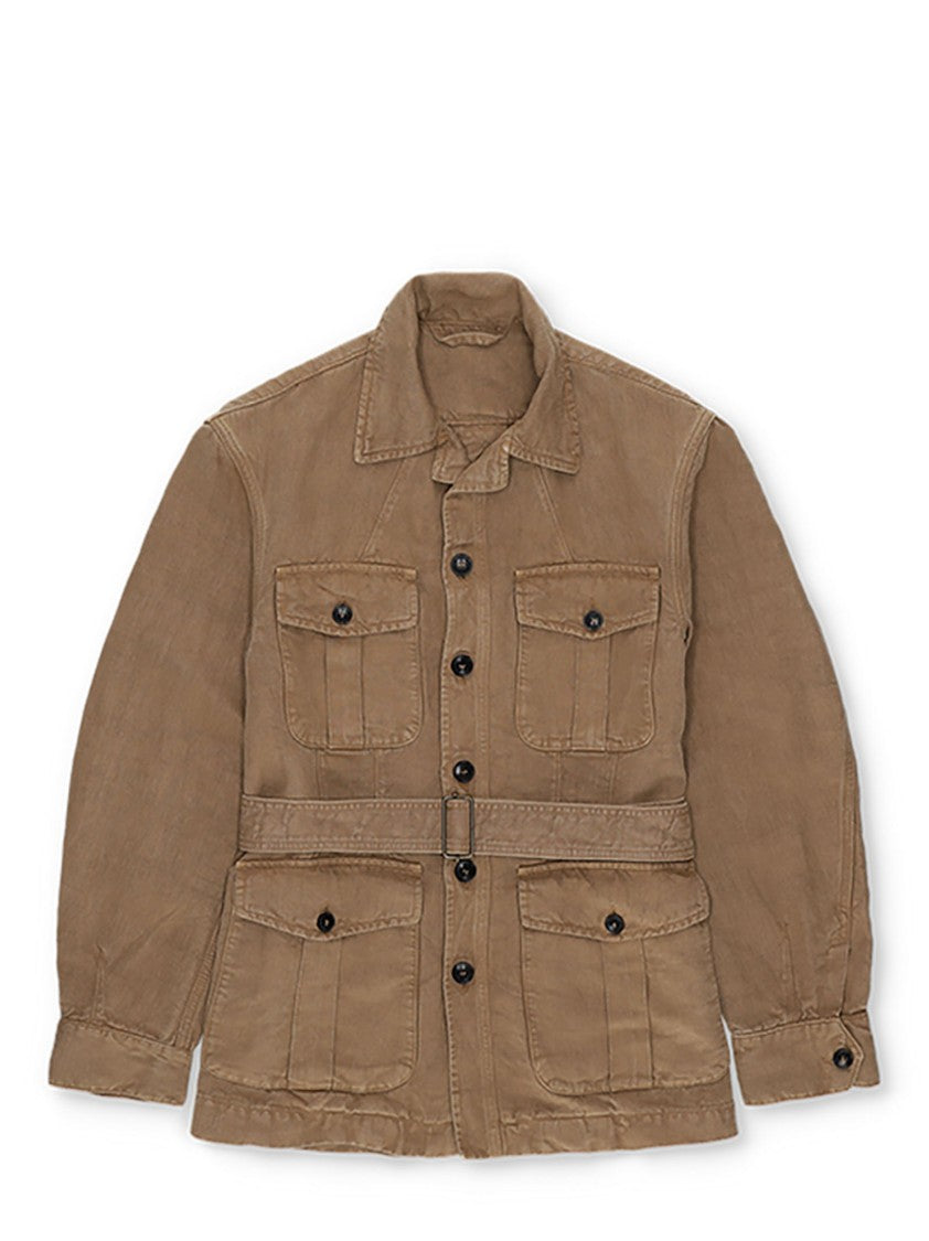 Fortela Garment-Dyed Linen Safari Jacket With Belt Detail