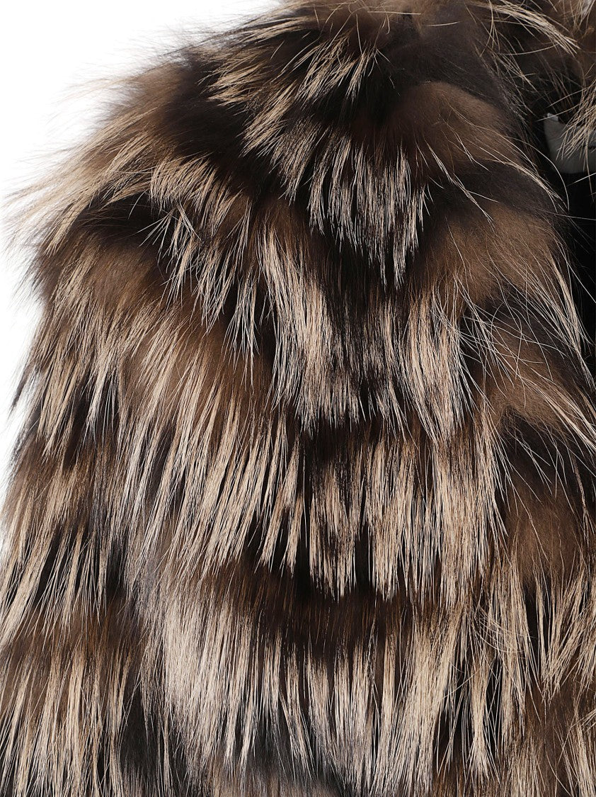 Yves Salomon Cropped Fox Fur Coat With Striped Pattern