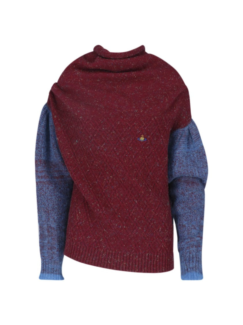 Vivienne Westwood Romy Bordeaux Red High Collar Wool-Blend Sweater