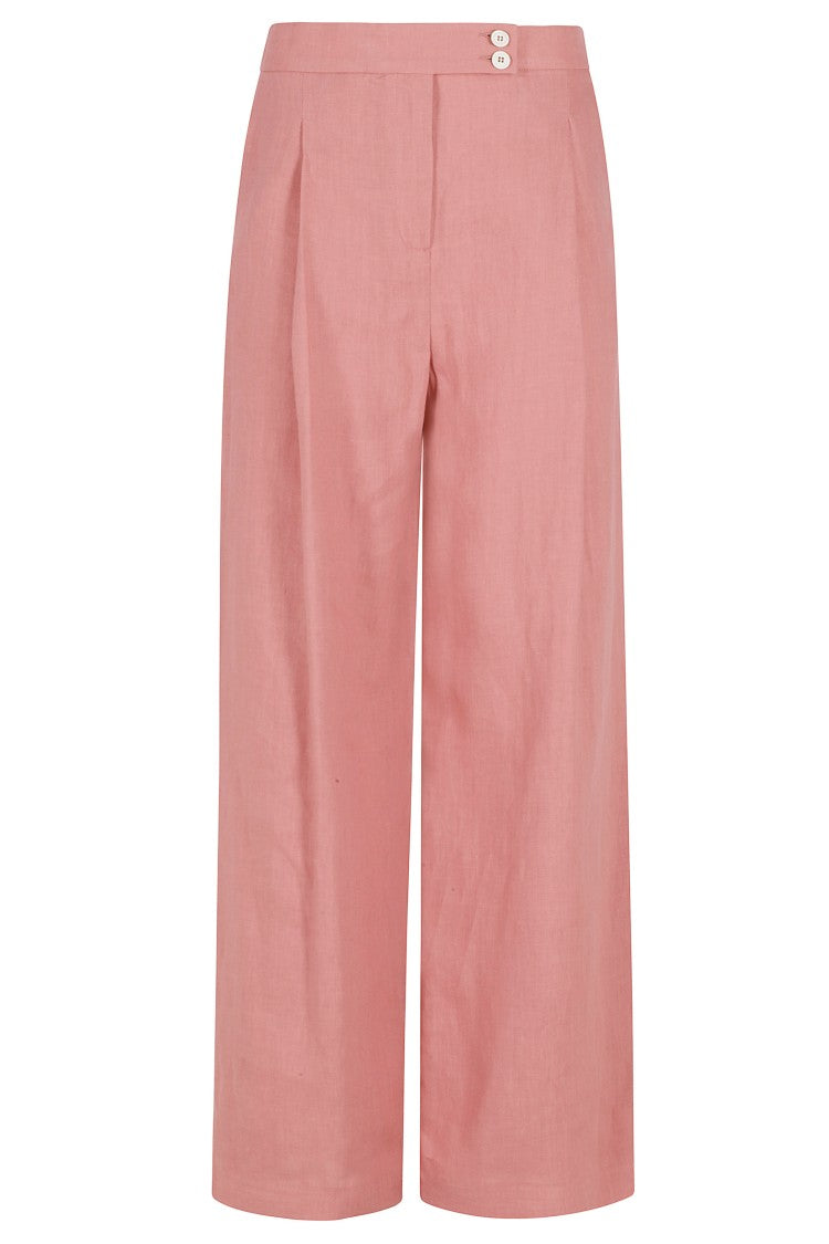 Eleventy Raspberry Front-Dart Straight-Leg Linen Pants