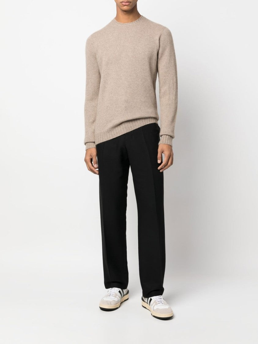 Drumohr Classic Fine-Knit Ribbed Crew Neck Wool Sweater