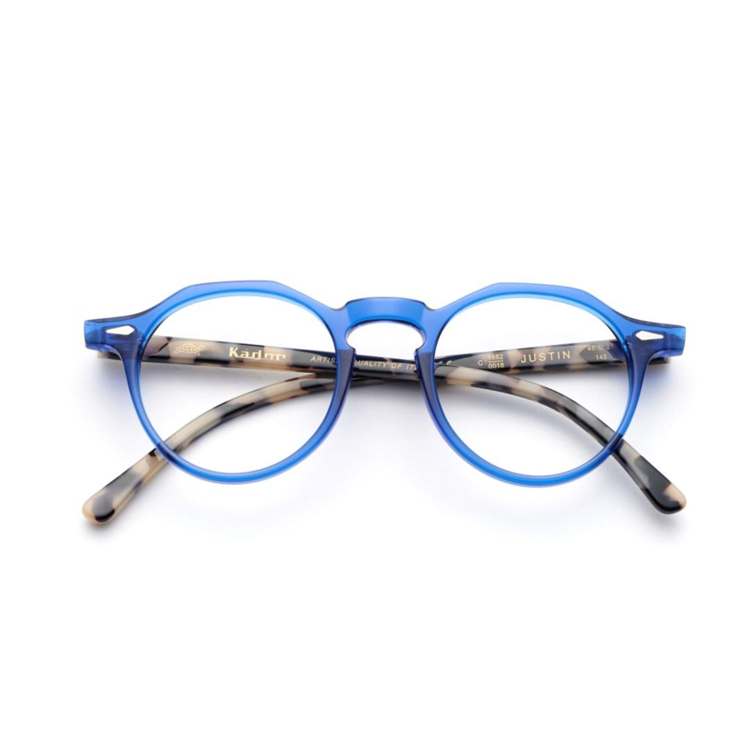 Kador Justin Round Blue Translucent Eyeglasses With Tortoiseshell Temples